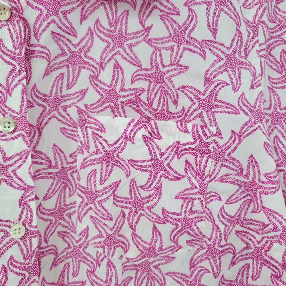 Talbots Womens Starfish Shirt Large Pink White Button Down Long Sleeve Beach - Picture 10 of 13
